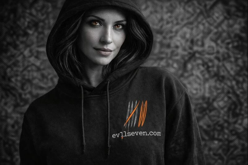 Hoodie mit Logo und Schriftzug für Evilseven in Himburg Raum Baden